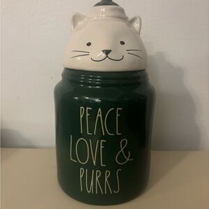 Rae Dunn Green Cat Canister Peace Love & Purrs